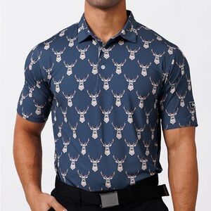Men's Blue Stag Print Polo Shirt